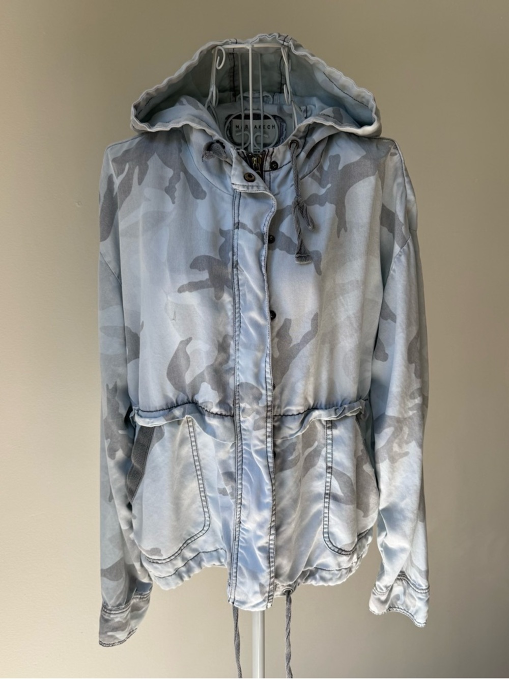 Marrakech Camo Jacket Hooded Lightweight Utility Jacket Size M Gray